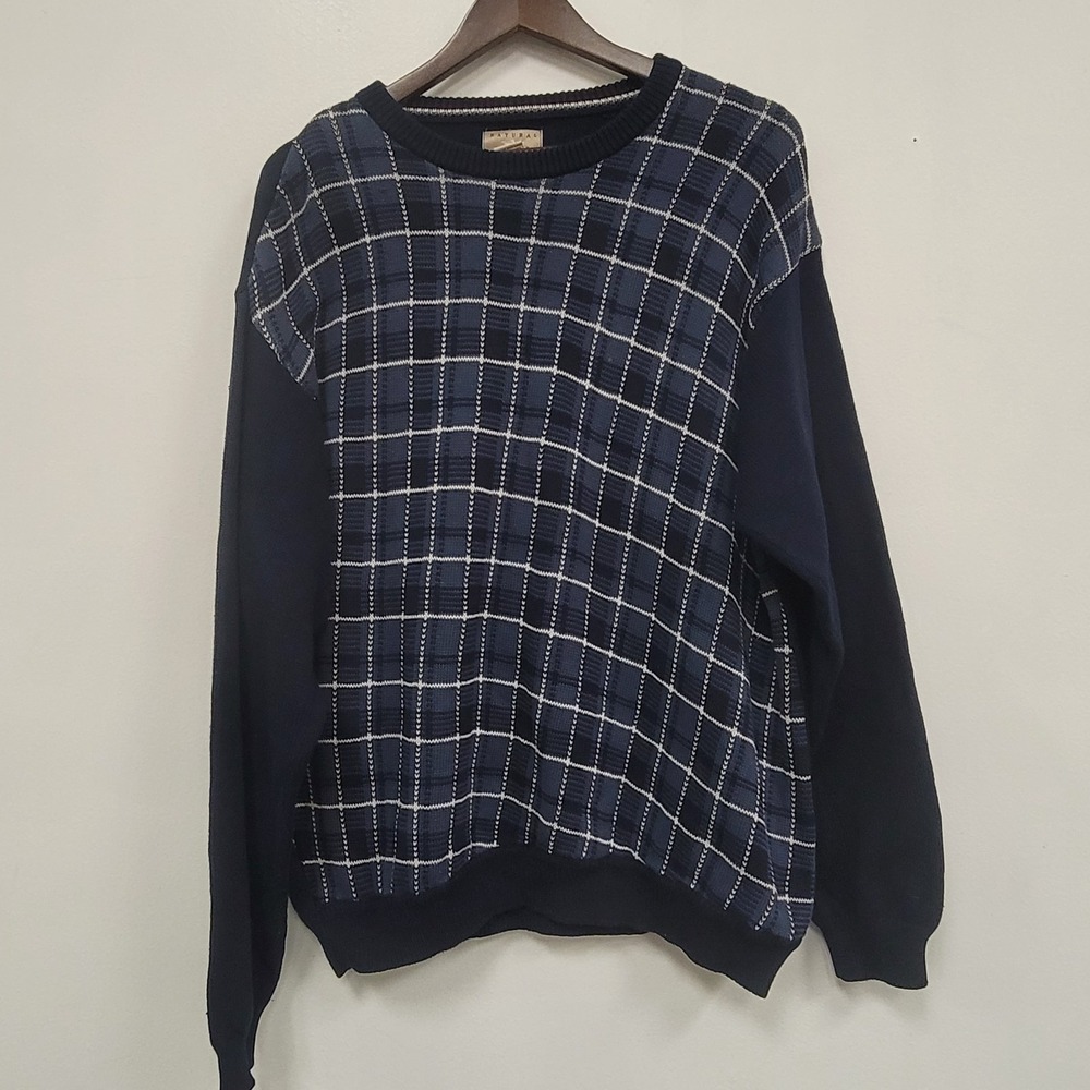Natural Issue Mens Vtg Plaid Birdseye Cotton Sweater Size XL‎ Academia 90s Y2K